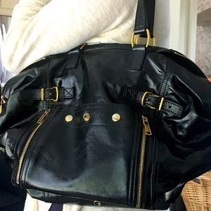 Yves Saint Laurent Downtown Tote, Black Leather Tote, Gold Trim, EUC